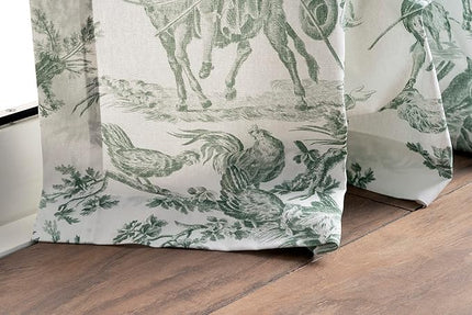 Maison d' Hermine Curtains for Living Room 100% Cotton 84 inch Length Two Panels Light Filtering Toile Curtains with Rod and Loop Pockets (The Miller Antique Green (White Background), 50" W x 84" L)