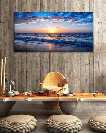 hyidecorart Wall Art Moon Sea blue Ocean Landscape Paintings Bedroom Canvas Art Print wall art for living room Paintings for Wall Decor and large Home Decor (30 x 60inch x 1pcs)