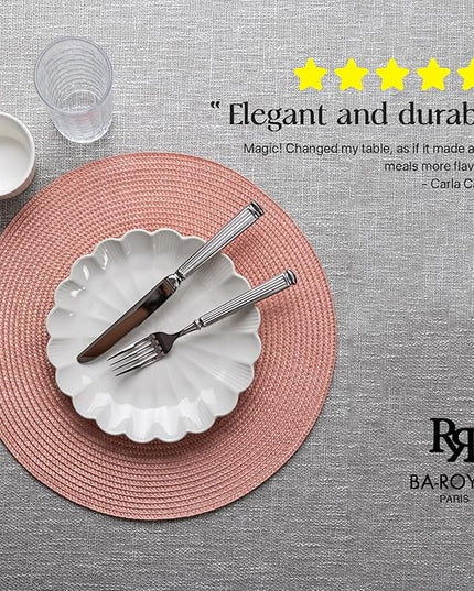Round Placemats Set of 4 Plastic Woven Placemats Washable Wipeable Table Mats for Dining Table Heat Resistant Non-Slip Circle Place Mats (Sandstone Pink)