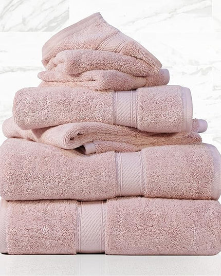 Superior Egyptian Cotton Pile 6 Piece Towel Set, Includes 2 Bath, 2 Hand, 2 Face Towels/Washcloths, Ultra Soft Luxury Towels, Thick Plush Essentials, Guest Bath, Spa, Hotel Bathroom, Tea Rose
