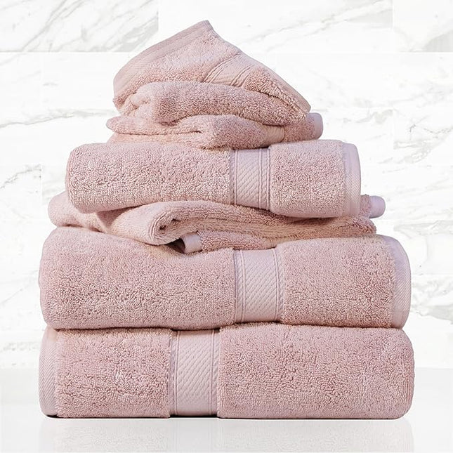 Superior Egyptian Cotton Pile 6 Piece Towel Set, Includes 2 Bath, 2 Hand, 2 Face Towels/Washcloths, Ultra Soft Luxury Towels, Thick Plush Essentials, Guest Bath, Spa, Hotel Bathroom, Tea Rose