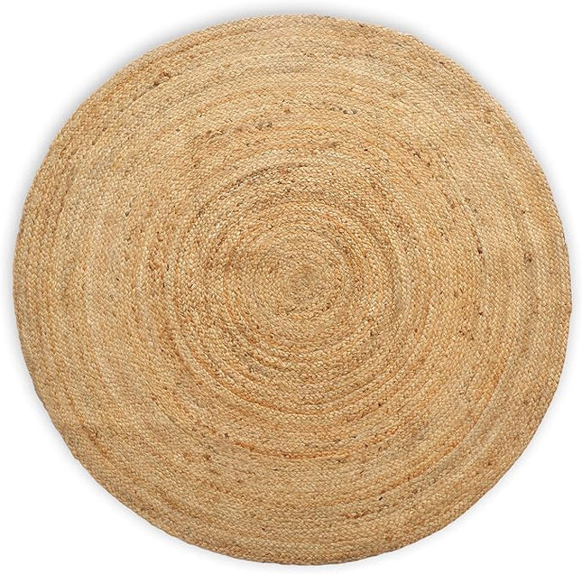 Hand Woven Jute Area Rug - 9' Round - Rustic Beige Reversible Farmhouse Rugs for Living Room, Bedroom, Kitchen - Vintage Natural Braided Entry Floor Décor Circle Boho Round Rugs 9ft