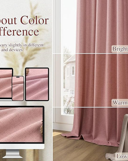 Guken Linen Blackout Curtains 90 Inch Length 2 Panels Set for Living Room Bedroom Back Tab Thermal Insulated 100% Black Out Linen Drapes Room Darkening Window Curtains 90 Inches Long, Ash Rose