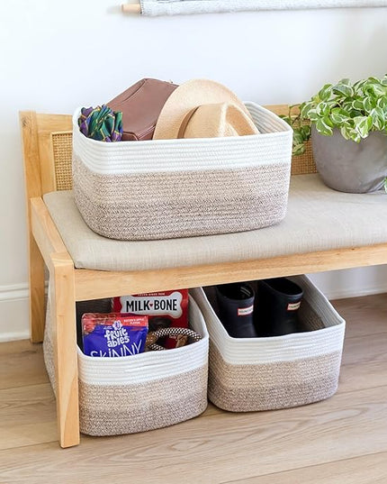 NaturalCozy Storage Baskets 16.8”x13”x7.6” Cotton Rope Woven Baskets for Organizing 3-Pack | Toy Storage Bins | Basket for Shelves, Laundry, Blanket, Clothes, Closet, Kitchen, Bathroom, Gifts