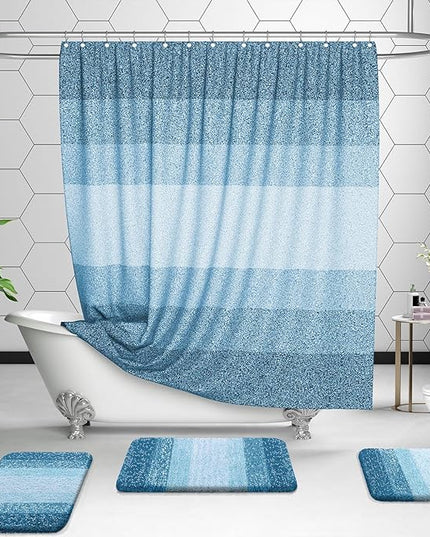 OLANLY Bathroom Rug Set 2 Piece, Soft Absorbent Microfiber Bath Mats and U-Shaped Contour Toilet Rug, Non-Slip, Machine Wash Dry, Plush Shaggy Bath Mats for Bathroom (24"x16"+24"x20", Peacock Blue)