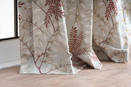 Maison d' Hermine Curtains for Living Room 100% Cotton 84 inch Length Two Panels Light Filtering Curtains for Bedroom Windows with Rod and Loop Pockets Drapes (Feuillage Light Taupe, 50" W x 84" L)