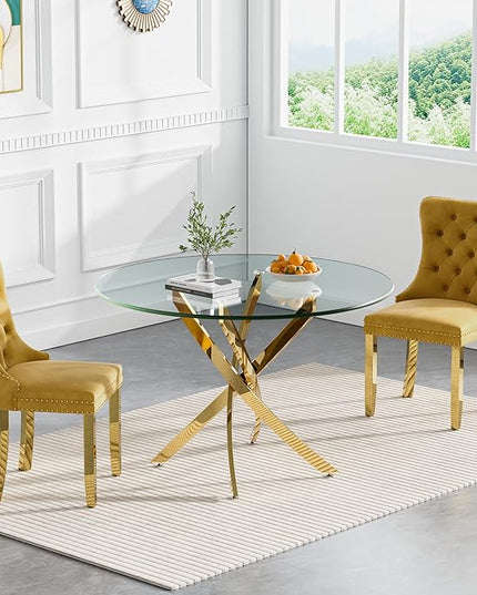 HomVent Round Glass Dining Table Set for 2, Modern Tempered Glass Kitchen Table Set and Chairs, Round Glass Dining Room Table Set for Kitchen