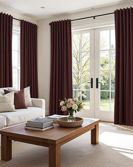 Guken 100% Blackout Curtains 102 Inch Length 2 Panels Set for Living Room Bedroom Back Tab Thermal Insulated Black Out Linen Drapes Room Darkening Reddish Brown,52x102
