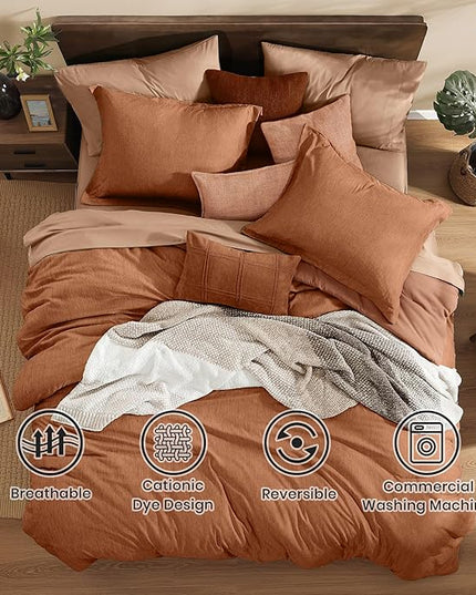 Monbix Full Size Comforter Set, Autumn Leaf Bedding Comforter for Full Size Bed Set Reversible, Bedding Sets Full 7 Pieces, Cationic Dyeing Bed in a Bag with Comforter, Sheets, Pillowcases & Shams