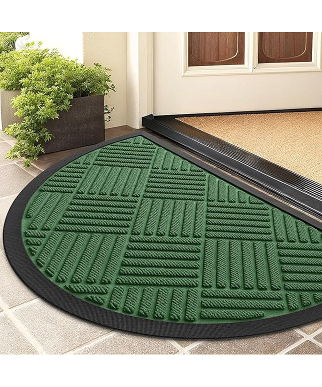 Smiry Half Circle Front Door Mat Outside Entrance, Heavy Duty Outdoor Indoor Natural Rubber Doormat, Non Slip, Trap Dirt and Moisture, Easy Clean, Low Profile Patio Porch Entryway Mat, 29.5x17, Green