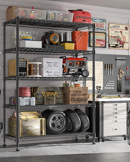 REIBII 1653LBS Storage Shelves with Wheels,76.1" H Metal Shelving 5-Tire Adjustable Wire Shelving Pantry Shelves for Garage Shelving, Pantry, Kitchen, Closet, Commercial,15.7" D x 35.4" Wx76.1 H