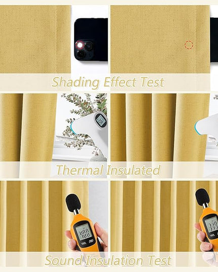 Guken Blackout Curtains 84 Inch Length 2 Panels Set for Living Room Bedroom Back Tab Thermal Insulated 100% Black Out Linen Drapes Room Darkening Window Curtains 84 Inches Long,Gold Yellow