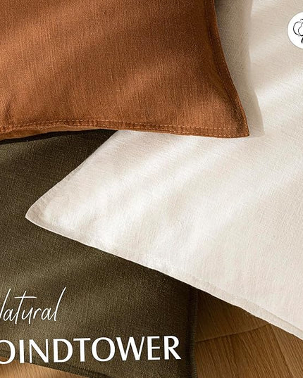 Foindtower Pack of 2, Decorative Linen Soild Throw Pillow Covers Soft Accent Cushion Case Boho Farmhouse Neutral Pillowcase for Chair Couch Sofa Bedroom Living Room Home Decor 26 x 26 Inch Cream White