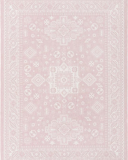 Rugs.com Outdoor Aztec Collection Rug – 8' x 11' Pink Flatweave Rug Perfect for Living Rooms, Large Dining Rooms, Open Floorplans