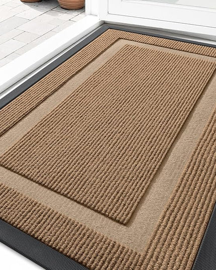 OLANLY Front Door Mat Indoor Outdoor Entrance, Waterproof All-Season, All-Weather Doormat, Sturdy Natural Rubber, Fade Resistant, Low Profile, Easy Clean Patio Porch Entryway Mat, 29.5x17, Light Brown