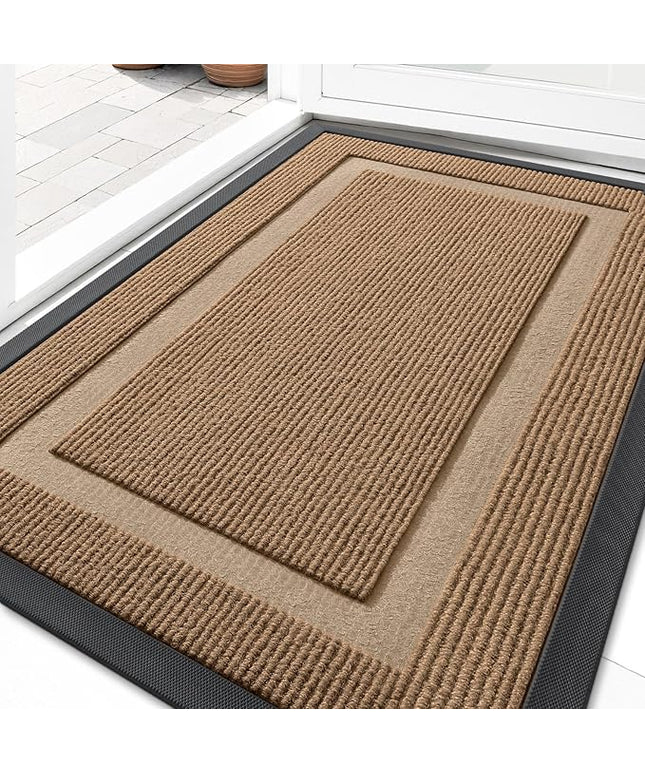OLANLY Front Door Mat Indoor Outdoor Entrance, Waterproof All-Season, All-Weather Doormat, Sturdy Natural Rubber, Fade Resistant, Low Profile, Easy Clean Patio Porch Entryway Mat, 33x21, Light Brown
