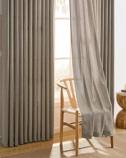Linen Khaki Sheer Curtains 102 Inches Long, Back Tab with Hooks, Pinch Pleated Drapes for Patio Sliding Glass Door, Bedroom Privacy Textured Curtain Panels for Dining Room 2 PCs, 42 Inch Winde