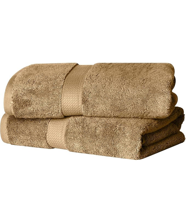Superior Egyptian Cotton Pile Bath Towel Set of 2, Ultra Soft Luxury Towels, Thick Plush Essentials, Absorbent Heavyweight, Guest Bath, Hotel, Spa, Home Bathroom, Shower Basics, Toast