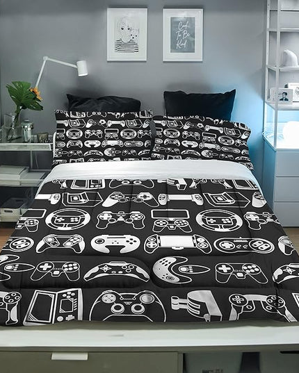 Sunnycitron Gamer Comforter Set for Boys Gaming Bed Comforter Sets Gamer Bedding Sets Boys Gaming Comforter Sets Full Size Bed Set Teen Boy Room Decor,1 Comforter 2 Pillowcases