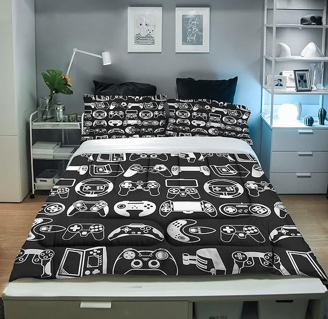 Sunnycitron Kids Comforter Sets Gamer Bedding Sets for Boys Teens Gaming Twin Bed Game Controller Room Decor,1 Comforter 2Pillowcase