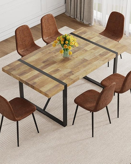 Dining Table Set for 6，Dinner Table Set for 6，71'' Kitchen Table and PU Leather Chairs Set of 6，6 Chair Dining Table Set for Kitchen Dining Room