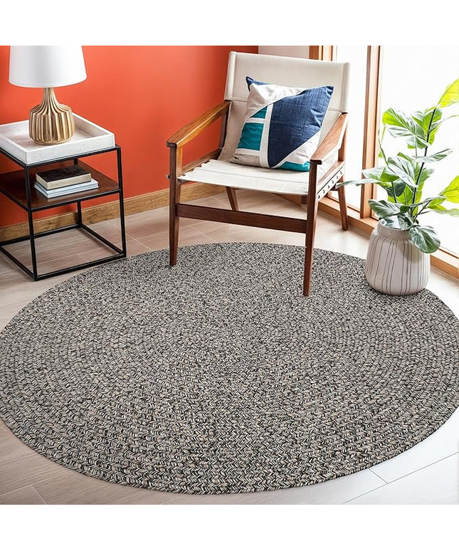 Seasons SE85 Fall Charcoal 4' x 4' Round - Braided Area Rug, Home Decor, Floor Mat or Bedroom Rug - Easy Care, Ideal for High Traffic Areas in Hallway and Living Room - Made in USA