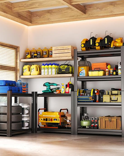 Storage Shelves, Garage Metal Shelving Unit, Adjustable, Double-Layer Column with Reinforced Ribs, Heavy-Duty, Capable of Bearing 2400 lbs, Suitable for Garage, Warehouse, Kitchen Storage