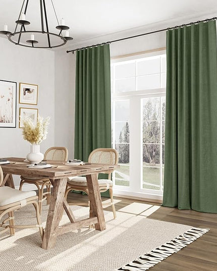 Guken Olive Green Blackout Curtains 72 Inch Length 2 Panels Set for Living Room Bedroom Back Tab Thermal Insulated 100% Black Out Linen Drapes Room Darkening Window Curtains 72 Inches Long