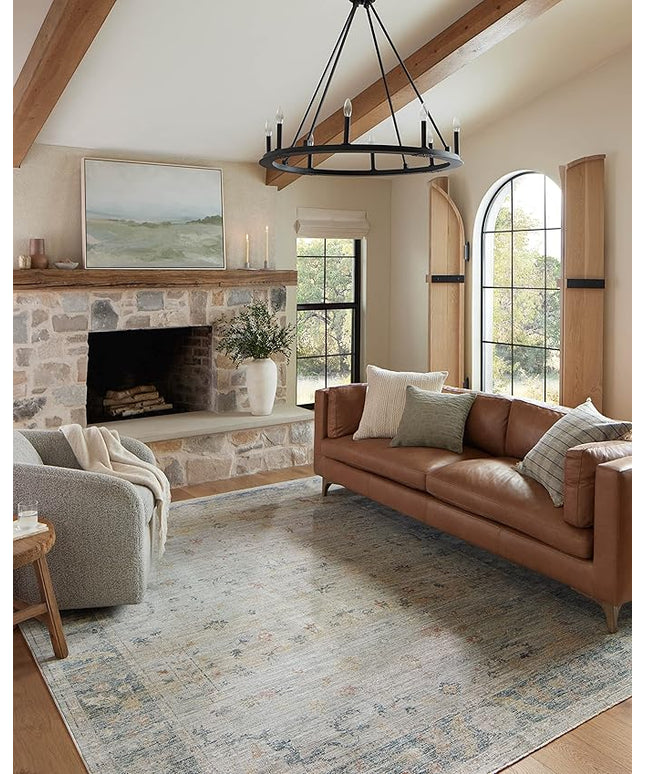 Loloi Magnolia Home by Joanna Gaines Millie Collection MIE-04 Slate/Multi 9'-6" x 9'-6", .25" Pile Height, Round Area Rug
