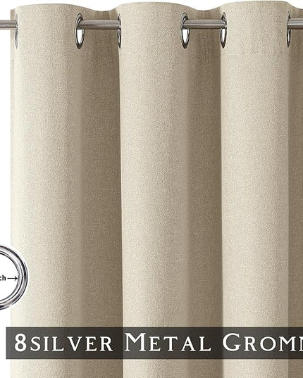ChrisDowa 100% Blackout Linen Curtains, 2 Panels Set Thermal Insulated Room Darkening Curtains for Living Room, Privacy Grommet Window Drapes for Bedroom (Greyish Beige, 52 x 108 Inch)
