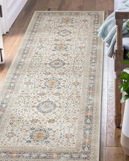 jinchan Runner Rug 3x7 Washable Hallway Rug Distressed Orange Multi Vintage Floral Runner Kitchen Floor Cover Indoor Mat Retro Entryway Living Room Bedroom Office Farmhouse