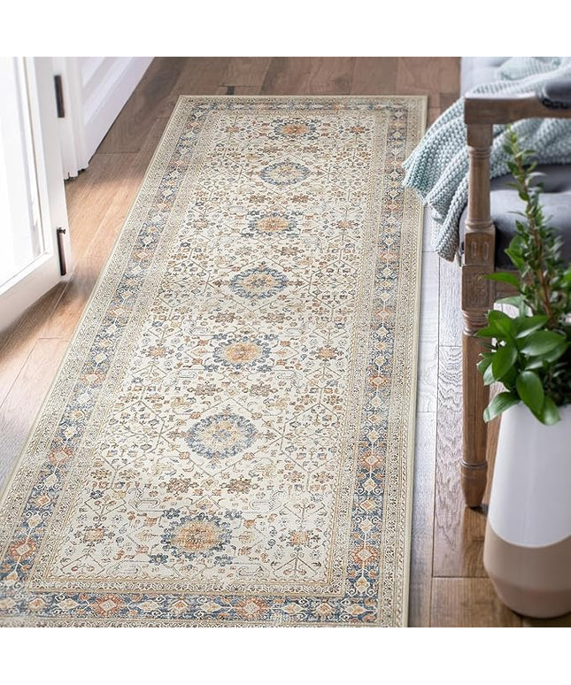 jinchan Runner Rug 3x7 Washable Hallway Rug Distressed Orange Multi Vintage Floral Runner Kitchen Floor Cover Indoor Mat Retro Entryway Living Room Bedroom Office Farmhouse