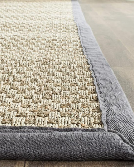 SAFAVIEH Natural Fiber Collection Runner Rug - 2'6" x 12', Natural & Dark Grey, Seagrass, Basketweave Pattern with Border (NF114Q)