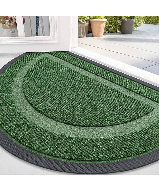 OLANLY Half Circle Door Mat Indoor Outdoor Entrance Welcome, Waterproof All-Season, All-Weather Doormat, Sturdy Natural Rubber, Low Profile, Easy Clean Patio Porch Entryway Mat, 59x23, Green
