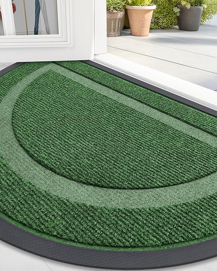 OLANLY Half Circle Door Mat Indoor Outdoor Entrance Welcome, Waterproof All-Season, All-Weather Doormat, Sturdy Natural Rubber, Low Profile, Easy Clean Patio Porch Entryway Mat, 35x23, Green