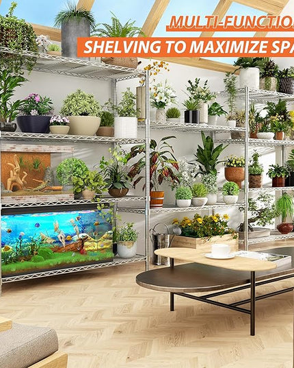 Storage Shelves Heavy Duty, 48" L x 20" W x 72" H Garage Wire Shelving Unit Loads 2000LBS, 5-Tier Adjustable Metal Industrial Utility Shelf Rack for Kitchen, Laundry Room, Pantry, Warehouse, Basement