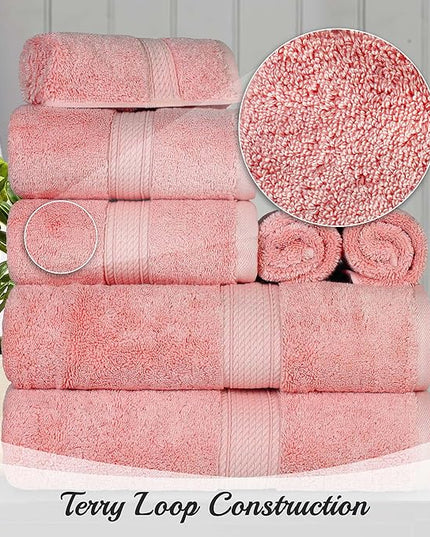 Superior Egyptian Cotton Pile 10 Piece Towel Set, Includes 2 Bath, 4 Hand, 4 Face Towels/Washcloths, Ultra Soft Luxury Towels, Thick Plush Essentials, Guest Bath, Spa, Hotel Bathroom, Tea Rose