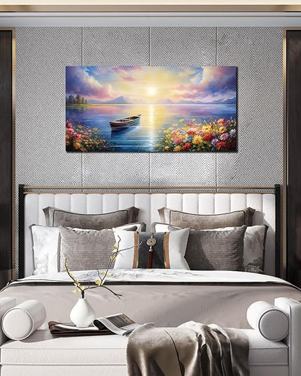 Zoyotago Wall Art Large Landscape Sunrise Artwork Blue Wall Art Modern Wall Decor for Living Room Bedroom Office Home Decor Canvas Prints 20x40 Inch