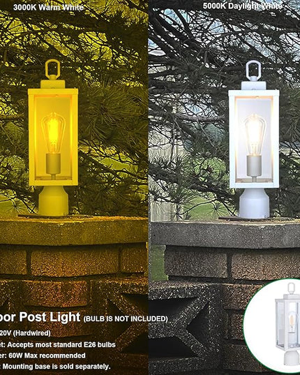 GRUENLICH Outdoor Post Lighting Fixture Pole Lantern, E26 Medium Base Max 60W, Metal Housing Plus Glass, Matte White Finish, Bulb Not Included, 1 Pack