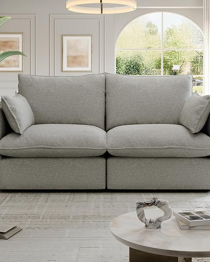 Cloud Modular Sectional Sofa, Waterproof Down Filled Sectional Sofa, High Backrest Loveseat Sectional Couches for Living Room, Modern Modular Couch with Removable Cover, Light Gray