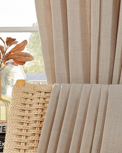 Joydeco Linen Curtains for Living Room,Light Filtering Rod Pocket Back Tab Semi Sheer Drapes Window Long Curtains 72 inches Long Sheer Bliss