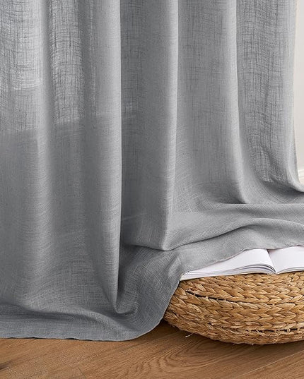 MIULEE Grey Linen Curtains 96 Inch Long for Bedroom Living Room, Soft Thick Linen Textured Window Drapes Gray Semi Sheer Light Filtering Back Tab Rod Pocket Burlap Look Decor, 2 Panels