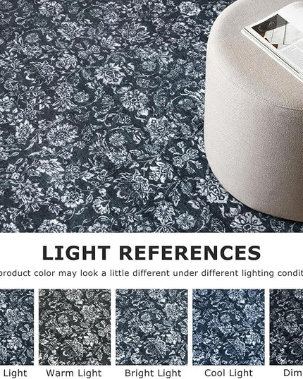 2x8 Washable Runner Rug for Hallways, Black Soft Classic Kitchen Rugs with Non-Slip, Non-Shedding Distressed Floral Carpet for Hallways Entryway Bedroom Bathroom Laundry Indoor