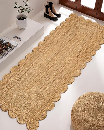 Hand Woven Jute Area Rug - 2.5' x 6' Feet - Rustic Beige Reversible Rectangular Rugs for Bedroom, Kitchen, Living Room - Vintage Natural Braided Entry Floor Décor Boho Jute Rug 30 X72 Inches