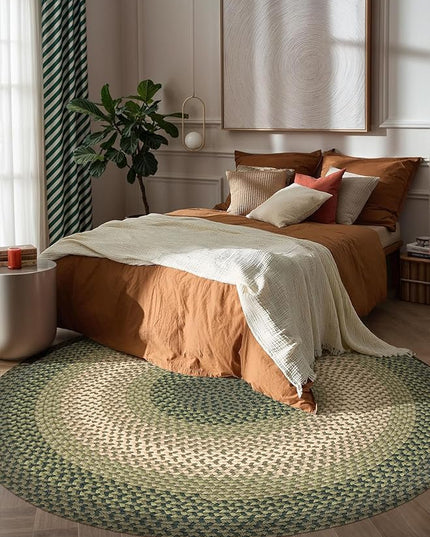 Tranquility TQ22 Green 6' x 6' Round - Braided Area Rug, Home Decor, Floor Mat or Bedroom Rug - Easy Care, Ideal for High Traffic Areas in Hallway and Living Room - Made in USA