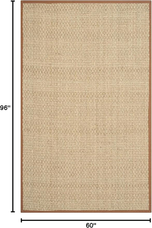 SAFAVIEH Area Rug 5x8 - Natural Fiber Collection - Natural & Brown, Seagrass, Basketweave Pattern with Border (NF114B)