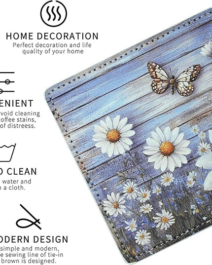 Marble Coasters Square Leather Drinks Coaster Set with Holder for Coffee Table Bar Home Decor 4 Inches Set of 6 (Butterfly, One Size)