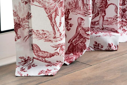 Maison d' Hermine Curtains for living room 100% Cotton 108 inch length One Panel Light Filtering Toile Curtains for Bedroom with rod and loop Pockets (The Miller Red (White Background), 50"W x 108"L)