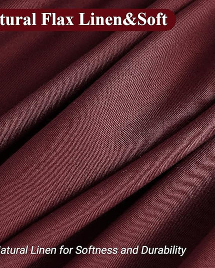 Naturoom 54 Inch Shower Curtain - Stall Narrow Half Linen Ultra Thick Fabric Shower Curtain Set with Hooks, Boho Farmhouse Rustic RV Camper Bath Curtains for Bathroom, Burgundy, 54x78