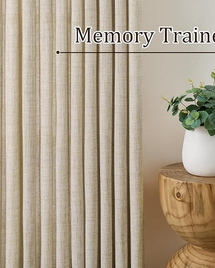 RAIN CITY Pinch Pleated Sheer Curtains 72 Inches Long,Rustic Country Linen Light Filtering Curtain for Bedroom Nursery Privacy Pinch Pleated Back Tab Semi Sheer Drapes 2 Panels Set Beige Color 42x72